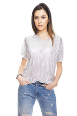 Obraz premium Portrait of a pretty woman posing isolated on a white background