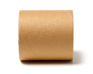 Brown paper roll on white background