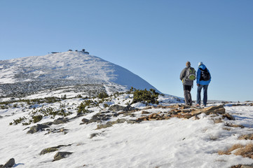 Winter tourist in Karkonosze Mountains