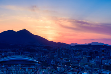 地方都市の夕陽