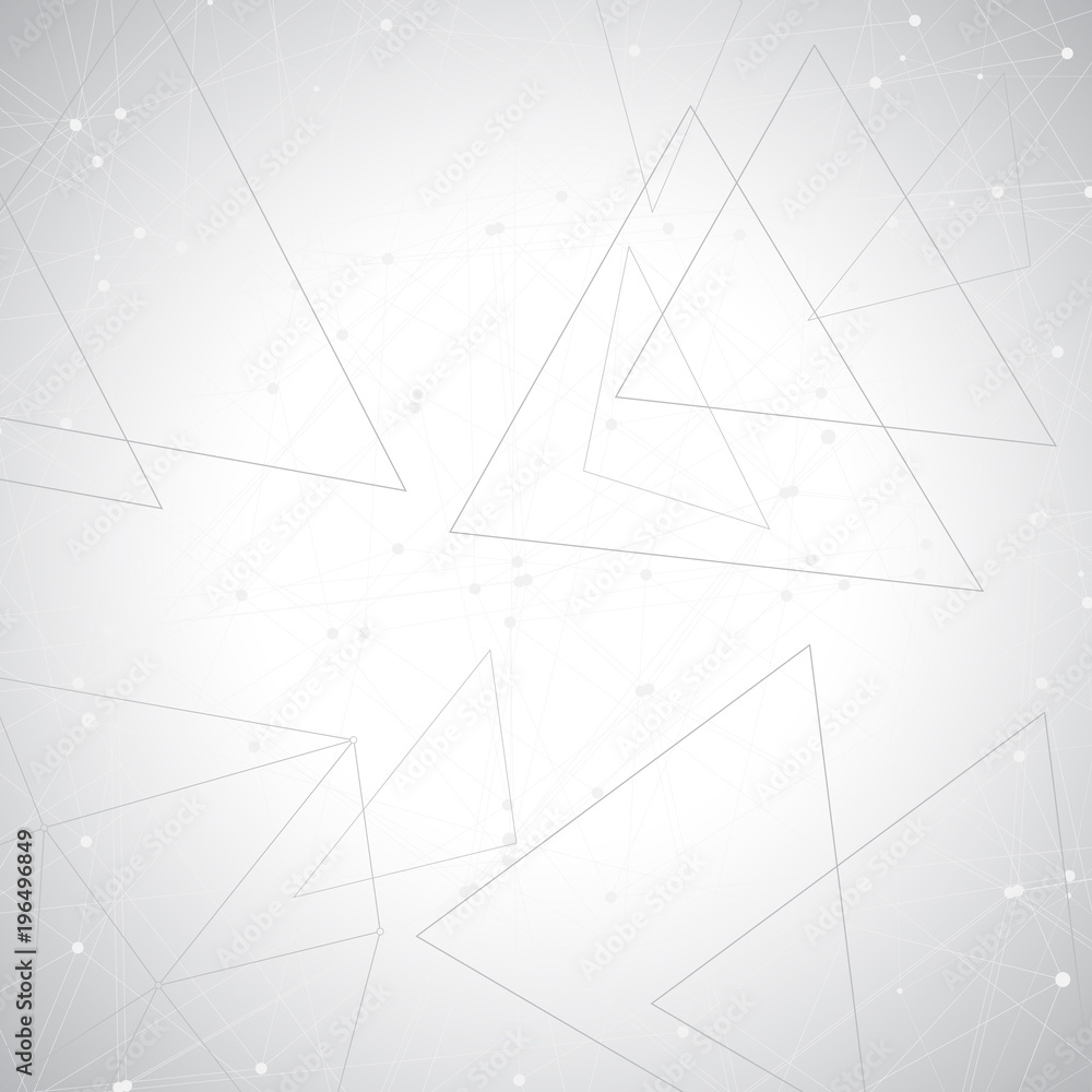 Poster grey graphic background molecule and communication. connected lines with dots, illustration