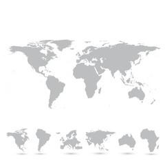 Gray world map and the continents, illustration