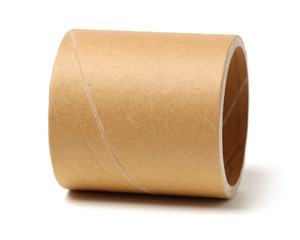 Brown paper roll on white background