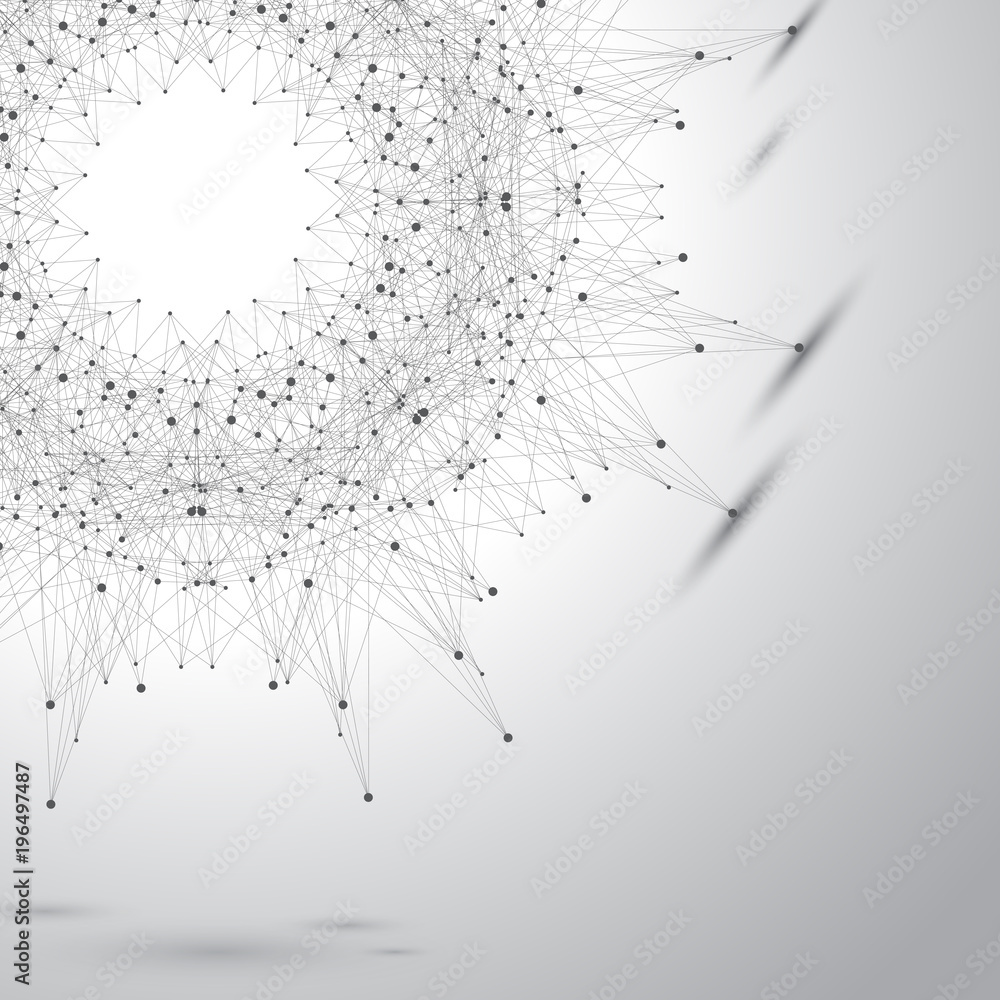 Poster Geometric abstract form with connected lines and dots. Modern illustration