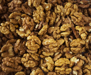 Walnuts background. Kernels walnuts. Top view. Vegetarian or healthy eating.