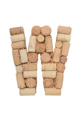 Alphabet letter W from wine corks isolated on white background