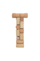 Alphabet letter T from wine corks isolated on white background