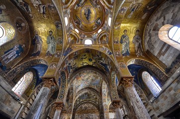 Palermo, Italy, Sicily August 24 2015. The beautiful Church of the Martorana, in the historic center. Byzantine building, it is a testimony of oriental religious and artistic culture in Italy