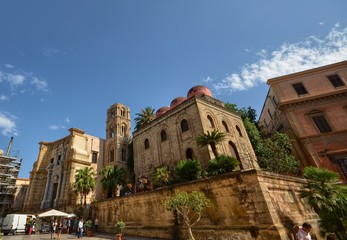 Palermo, Italy, Sicily August 24 2015. The beautiful Church of the Martorana, in the historic center. Byzantine building, it is a testimony of oriental religious and artistic culture in Italy