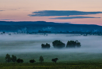 Foggy morning, paint landscapes, Ural, Russia