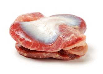 Raw Chicken gizzards on white background 
