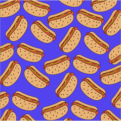 pattern of hot dogs on a blue background