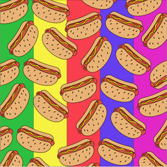 pattern of hot dogs on a colorful background