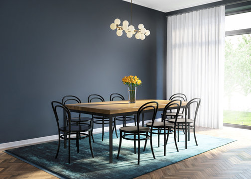 Classic chic  dining room detail with blue walls