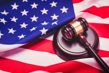 the judge gavel and background with usa flag