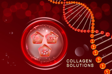 Red collagen solution, cosmetic advertising background ready to use, luxury skin care ad, Illustration vector.