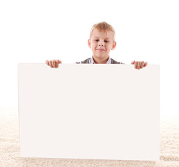 Teenage boy and banner with space for text