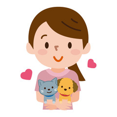ペットを抱っこする女性
