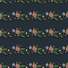 Embroidery seamless pattern. Floral design