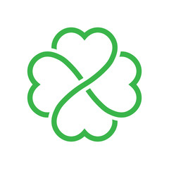 Shamrock silhouette - green outline four leaf clover icon. Good luck theme design element. Simple geometrical shape vector illustration.