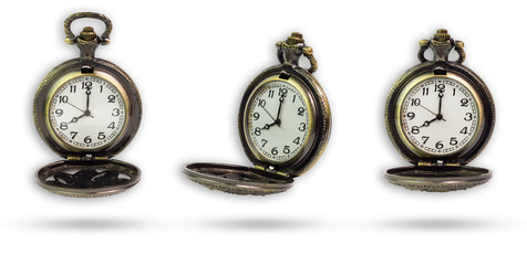 Set of old pocket watch isolated on white background with clipping path.
