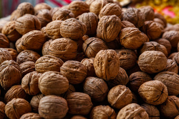 Pile of walnuts at the market