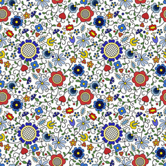 Traditional, modern Polish - Kashubian floral folk pattern vector - obrazy, fototapety, plakaty
