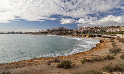 Mediterranean beach and city view of Tarragona,Catalonia.Spain.