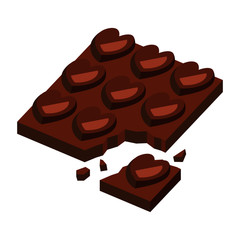 Dark chocolate bar heart shape for valentine day, cracked