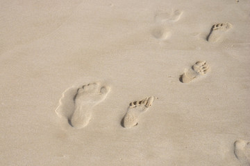 Footprints in sand at the Beach