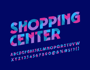 Obraz premium Vector Slice pattern bright Logotype for Shopping Center. Colorful Font. Abstract cool Alphabet Letters, Numbers and Symbols