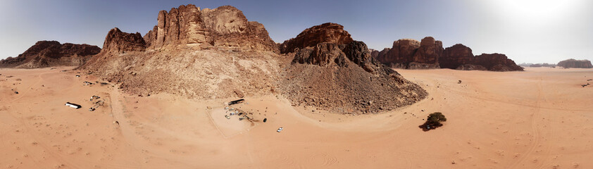 Aerial view of the Lawrence spring in the Jordanian desert near Wadi Rum