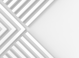 3d rendering. abstract several way of parallel White long regtangle bars group wall on copy space gray background.