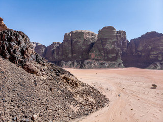 Aerial view of the Lawrence spring in the Jordanian desert near Wadi Rum