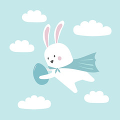 Happy easter vector illustration. Vector background with easter bunny, egg and clouds. Suitable for wallpaper, wrapping paper, web page background, summer cards design, scrapbooking.