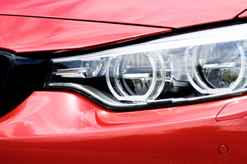Red sports car headlight