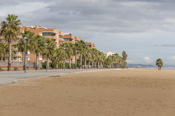 Mediterranean beach in Torredembarra, Costa Daurada,province Tarragona,Catalonia,Spain.