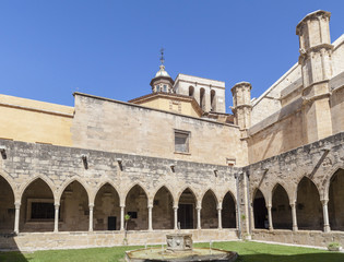 Architecture, religious building, Cathedral, Santa Maria de Tortosa, gothic and baroque style, cloister view, Tortosa, province Tarragona,Catalonia. Spain.