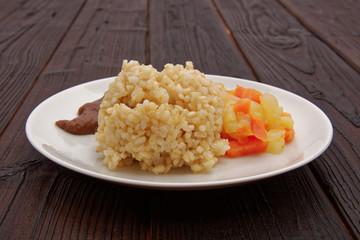 Azuki sauce with natural rice on a table
