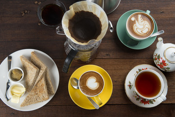 coffee and latte in a cafe