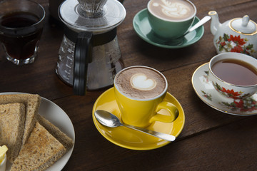 coffee and latte in a cafe