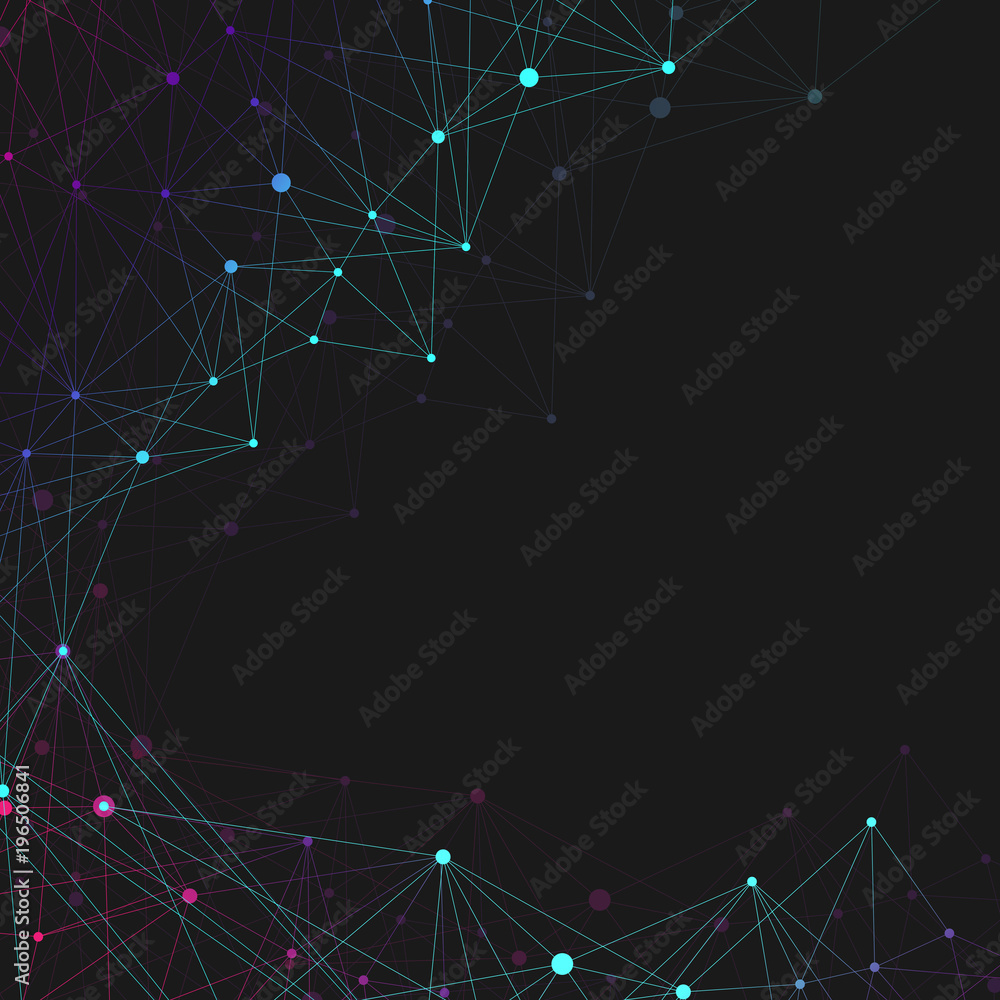 Poster geometric abstract background with connected lines and dots. futuristic technology design, illustrat