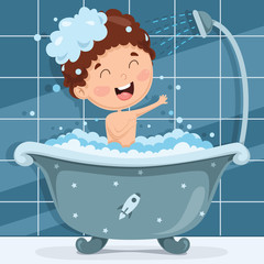 Naklejka premium Vector Illustration Of Kid Bathing