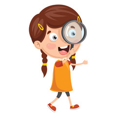 Vector Illustration Of Kid With Magnifier