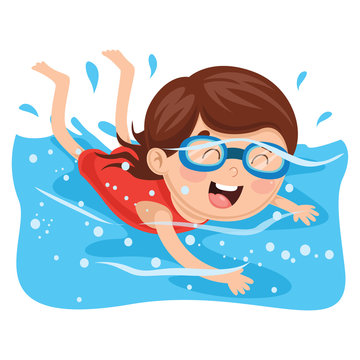 Vector Illustration Of Kid Swimming