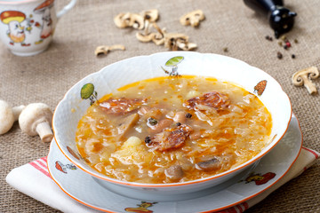 Traditional Slovak Cabbage soup with mushrooms