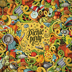 Obraz premium Cartoon vector picnic doodle illustration