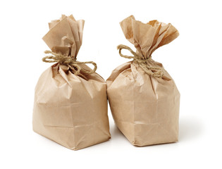 Paper bags on white background