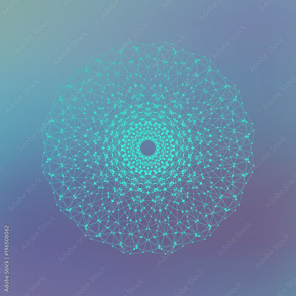 Aufkleber Geometric abstract round form with connected line and dots. Graphic composition for your design, illustration