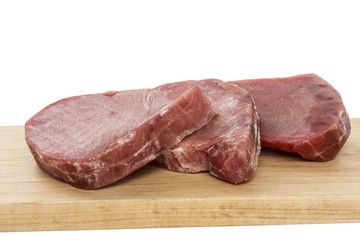 tuna slices in raw pieces in detail